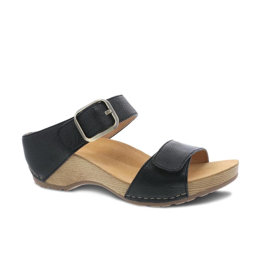 NEW DANSKO women's tanya open toe sandals in black milled burnished
